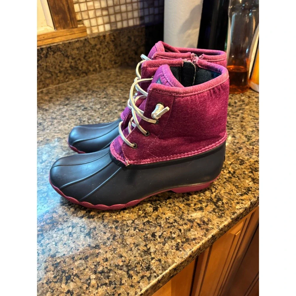 Sperry Saltwater Kids Duck Boots Purple Navy Blue Waterproof Rain Boots Size 6